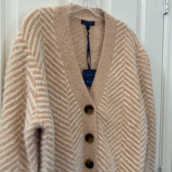 Select + Trend Cream & Peach Chevron Like Pattern Cardigan Sweater Size … - Picture 9 of 13